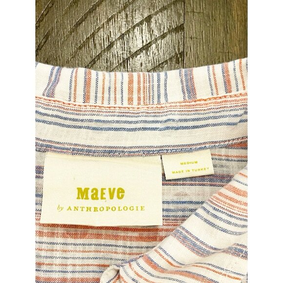 Maeve Anthropologie Breckenridge Striped Button Up Tunic Blouse Shirt SZ Medium - Picture 8 of 10